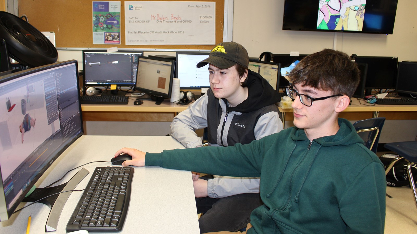 Logan Jones & Elliot Sidlick working on their Skills Canada 3D animation video.